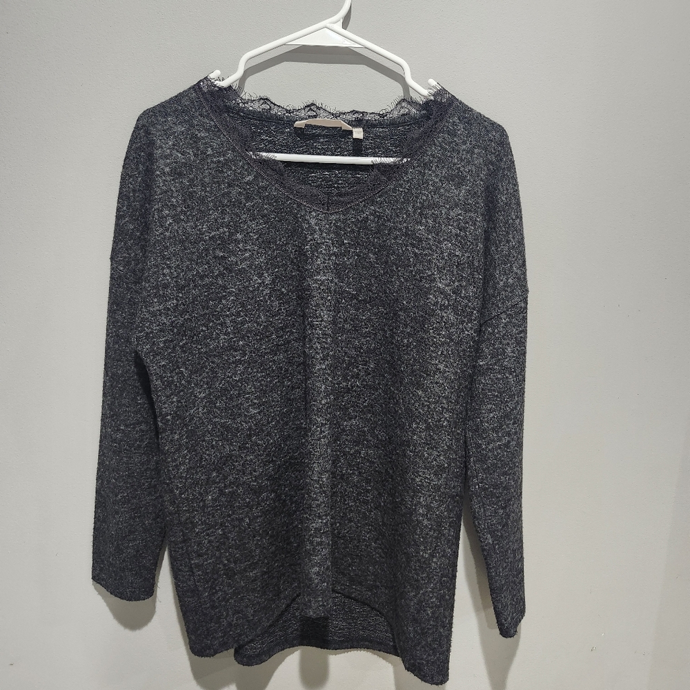 Soft Surroundings Charcoal Sweater with Lace Trim Womens Size Small